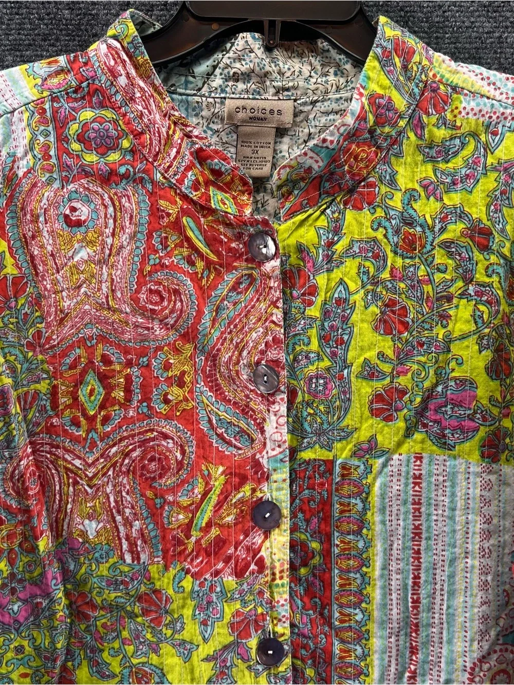 Choices Woman Patchwork Kantha Jacket 3X Cotton Boho Colorful Cottagecore Granny - Picture 4 of 11